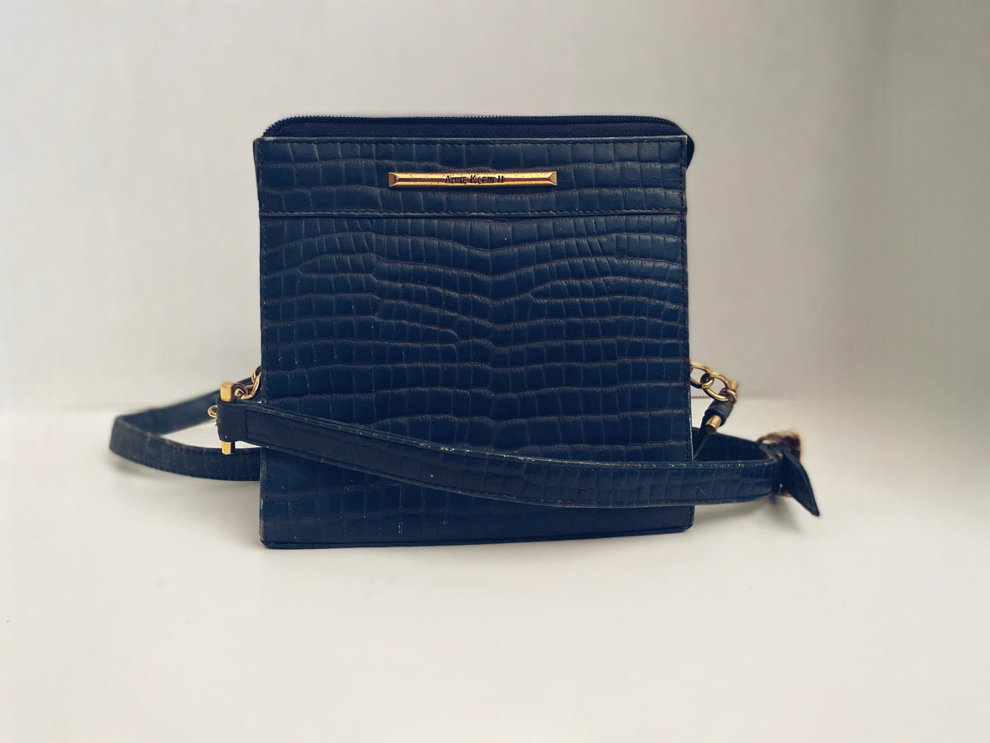 Vintage Anne Klein II Teal Faux Croc Crossbody